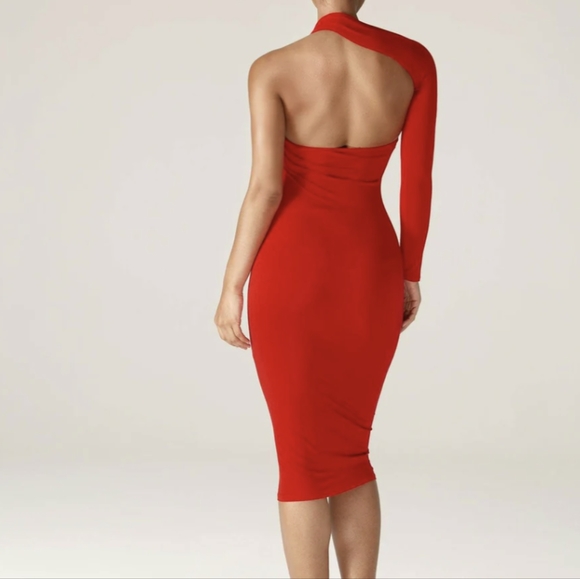 NWT ONE SHOULDER DASHA MODERN DRESS RED / M - LUXURY QUALITY - Picture 4 of 8